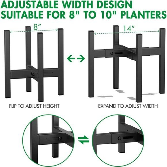 Adjustable Metal Plant Stand - Plants Holder for 8-14 " Indoor Outdoor -1 pack - Picture 2 of 6